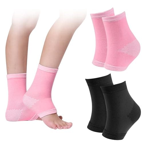 Image of Leikedun 2 Pairs Kids Ankle Support Elastic Ankle Brace Compression Socks Tendonitis Foot Support Sleeves Heel Pain Relief Ligament Damage Protector for Boy Girl Kids (Black Pink)