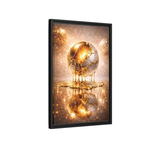 Image of Abstract Golden Sphere Gold - Framed Canvas Wall Art Print 16×24 inch (40×60 cm) - Vertical/Black / 1.25 inch (3 cm)
