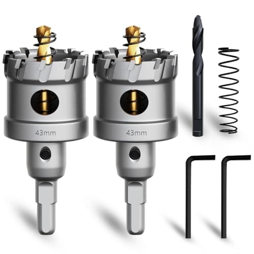 Image of METOTY 43mm 2PCS Carbide Hole Saw Set,Heavy Duty Tungsten Carbide Tipped Hole Cutters Set with a nitrided Step Drill and L-flench, for Steel Iron,Aluminum,Stainless stell