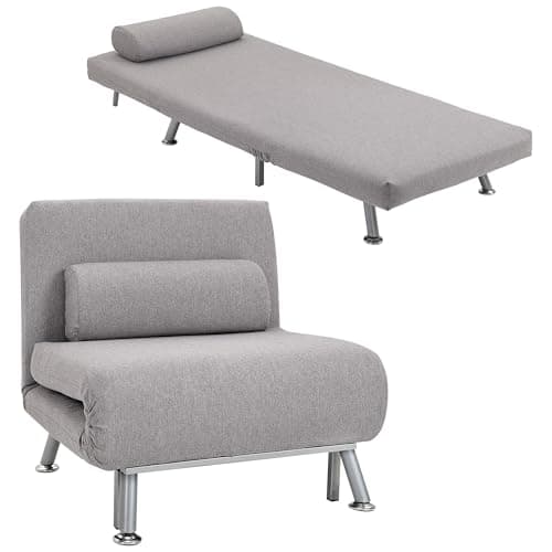 Image of HOMCOM Single Sofa Chair Bed, Linen Fabric 3-in-1 Convertible Sleeper Chair with 5-Position Adjustable Backrest, 75cm Wide Seat, Pillow for Living Room, Bedroom, Grey