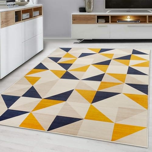 Image of Hafaa Rugs Living Room Indoor Bedroom Rug Triangle Pattern Carpet Premium Quality Geometric Style Printed Area Rugs Soft Touch Easy Care Modern Floor Rug (80X150cm, Brio)