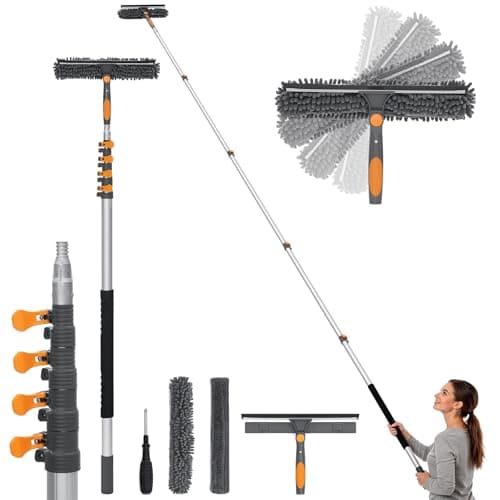Image of Bestnifly Window Cleaning Pole 19FT (5.8M), Extendable Telescopic Window Cleaner with 2-in-1 14" (35cm) Squeegee & Washer, Long Reach Tool for High Windows, Conservatory & Outdoor Glass