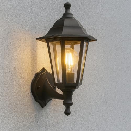 Image of CGC Lighting Outdoor Wall Light Black Lantern Traditional Vintage Light Coastal Waterproof Weathproof E27 Mains Power