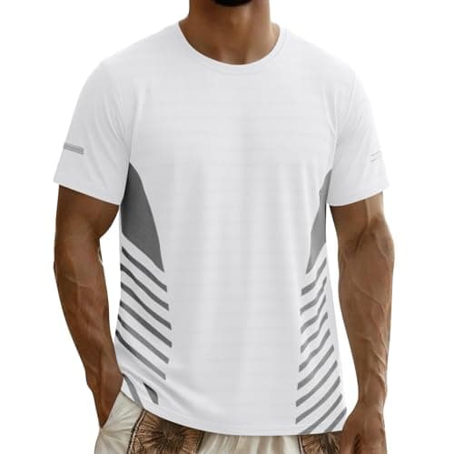 Image of Mens T Shirt Gym Running T Shirts for Men Oversized Summer Short Sleeved Tee Tops Breathable Quick Dry Crew Neck Active Wear Sport Fitness Workout T-Shirt Hiking Clothes White 5XL