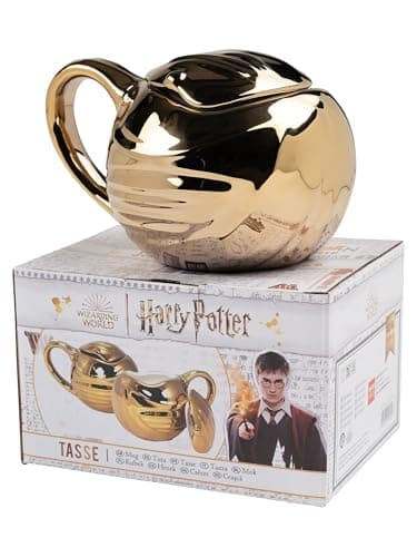 Image of United Labels Harry Potter Mug in Gift Box - Golden Snitch Quidditch Coffee Mug Ceramic Coffee Mug Gold 450 ml