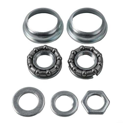Image of Startbuymore Bike Bottom Bracket Kit, For Solid 1 Piece Crank, Silver Color, Steel Material, Includes Frame Cups & Caged Bearings, Both Frame Cups & Set Of 5/16" Caged Bearings