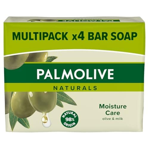 Image of PALMOLIVE 4 Pack Naturals Soap Bar Moisture Care With Olive Milk, Each Pack (90 gram x 4) Vegan, Natural Origin Biodegradable Soap For Body Hands And Face (Pack Of 1 - Total 4 Bars)