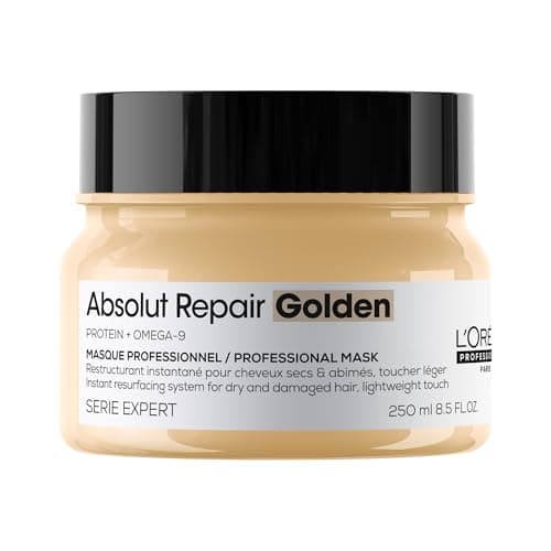 Image of L’Oréal Professionnel Golden Lightweight Mask, With Protein And Gold Quinoa for Fine-Medium Dry And Damaged Hair, Serie Expert Absolut Repair, 250 ml