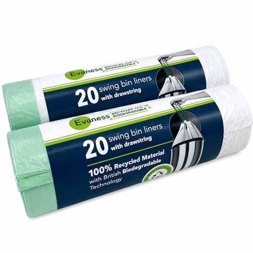 Image of Evaness 100% Recycled Material and Biodegradable Bin Bags with Drawstring 50L 60L - 40 bags