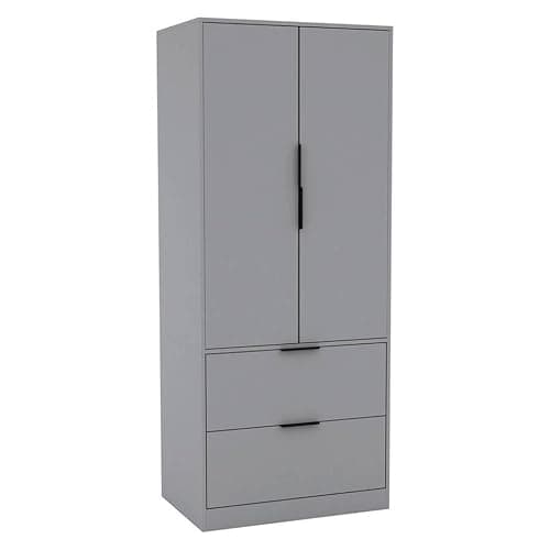 Image of URBNLIVING 2 Door 2 Drawer Minimalist Bedroom Grey Wardrobe Storage & Hanging Rail Modern Furniture with Clothes Shelf for Home Organiser Unit 179cm H x 74cm W x 50cm D