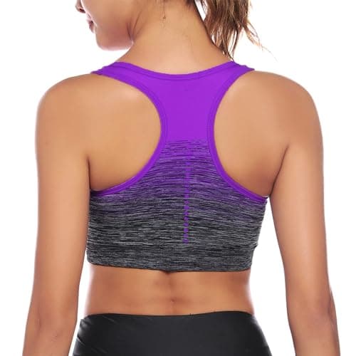 Image of Sykooria Women's Sports Bra Mid Support Wirefree Racerback Workout Bra Removable Padding Yoga Gym Running Crop Top(Purple,M)