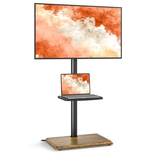 Image of 5Rcom Universal Swivel TV Floor Stand with Mount for 32-60 Inch TVs up to 40 kgs, Height Adjustable TV Stand with Swivel, Tall TV Stand with Black Wooden Base, Max VESA 400x400mm (Brown)
