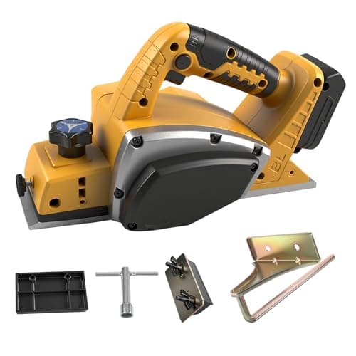Image of Cordless Electric Hand Planer Compatible with Dewalt 20V Battery, 15000RPM Brushless Power Wood Planer for Woodworking Carpenter Home DIY (Yellow)