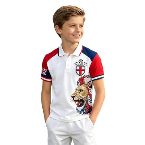 Image of Kids Polo Shirts Short Sleeve Cotton Collared Neck Button Down England T Shirt Athletic Football T Shirt Stretch Breathable Lightweight Outdoor Sports Polo Shirts