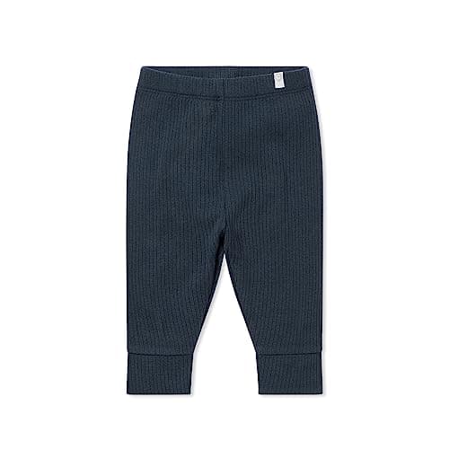Image of MORI Baby Boys and Girls Ribbed Leggings in Ribbed Navy - Organic Cotton Unisex Toddler Bottoms with Elasticated Waistband and Cuffs - 12-18 Months