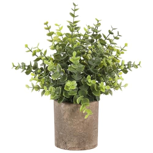 Image of Hobyhoon Artificial Plants Indoor in Pots Eucalyptus Plants Topiaries Small Faux Plants for Home,Office,Desk,Bedroom,Living Room,House Decorations(green,1pcs)