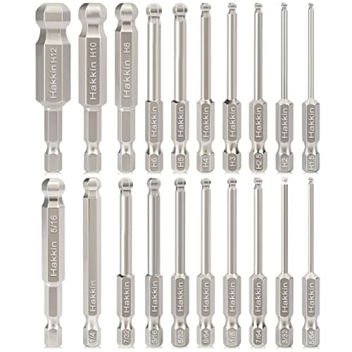 Image of Hakkin 20pcs Ball End Allen Key Set 1/4" Hex Shank Wrench Screwdriver Drill Bit S2 Steel Magnetic Metric & SAE Hex Screwdriver Bits Set 65mm