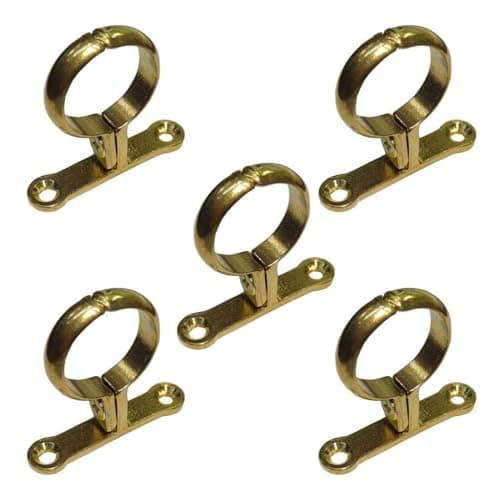Image of 5 x 28mm Die Cast Schoolboard Pipe Clips Wall Bracket Screw-On Brass