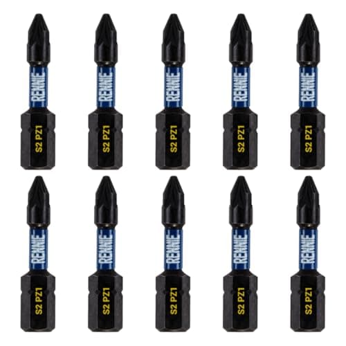 Image of 10 x Rennie Tools 32mm Long PZ1 Impact Screwdriver Driver Bits Set. Heavy Duty PoziDriv POZI No.1 Magnetic Screwdriver Bit Set. PZ1 Impact Driver Bits Pozidrive Screw Accessories.