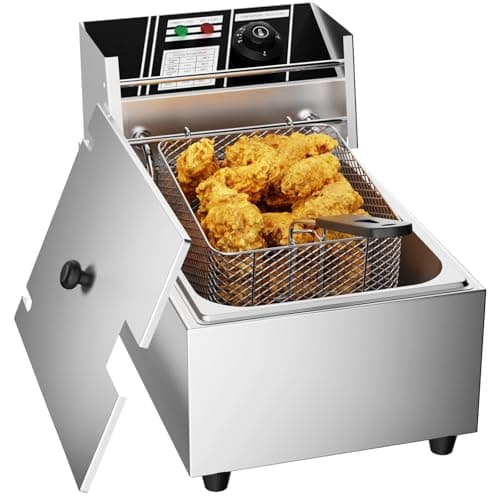 Image of TAIMIKO 2500W 6L Electric Deep Fryer Single Tank Deep Fat Fryer Stainless Steel Chip Fryer with Lid Easy Clean Home and Commercial Use,UK plug