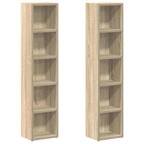 Image of vidaXL CD Rack, set of 2, Engineered Wood, Sonoma Oak, 21x16x93.5 cm, Display Cabinet with Compartment, Storage Cabinet for Living Room, Cupboard, Bookcase, CD Storage, Media Organiser