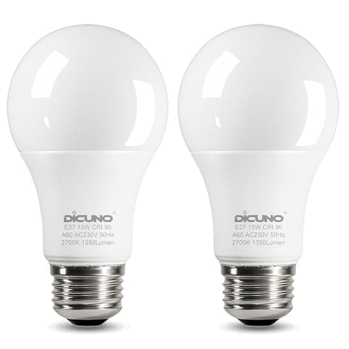 Image of DiCUNO E27 Screw LED Bulb 15W, Warm White 2700K, 100 Watts Halogen Equivalent, Large Screw in Light Bulb, 1350LM, Non-Dimmable, ES High CRI 90 Lightbulbs for Lamp, 2 Pcs
