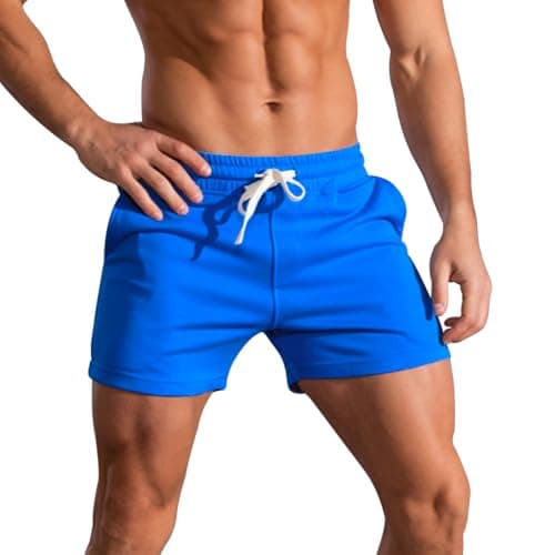 Image of Men's 3 Inch Running Shorts Gym Training Bodybuilding Short Breathable Cotton Sports Shorts Blue M