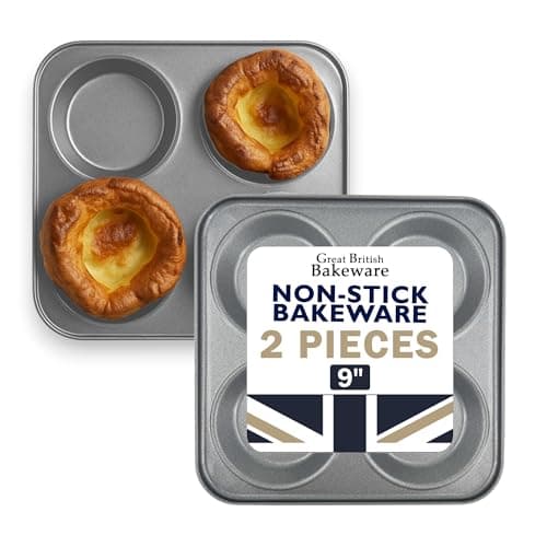 Image of Samuel Groves Chabrias Ltd UK-Made 2-Pack Yorkshire Pudding Tray, 4-Cup “Giant” – Carbon Steel, Long-Life Non-Stick, Even-Bake, Easy-Release, Oven-Safe – Perfect Crispy Rims, 23 cm