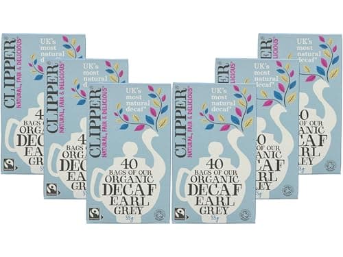 Image of Clipper Organic Fairtrade Decaf Earl Grey Tea Bags 40 Individually Wrapped, Black Tea with Natural Bergamot, CO₂ Decaffeinated, Plastic‑Free & Biodegradable, (Pack of 6) from SuperfoodUK