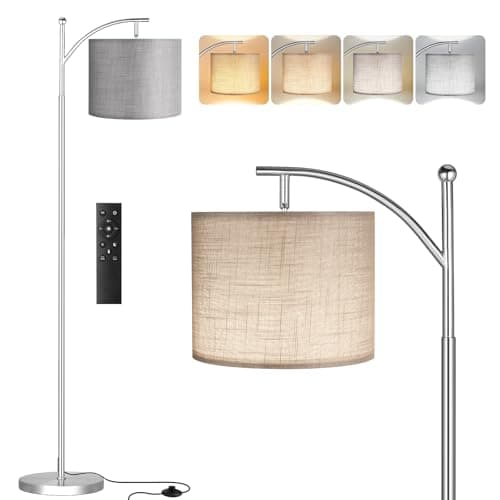 Image of Aooshine Grey Floor Lamp for Living Room, 60" Modern Arc Standing Lamps with Remote Control and Stepless Dimmable Colors Temperature & Brightness, Silver Pole(Bulb Included)