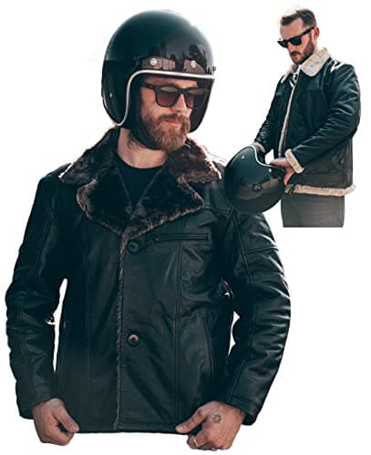 Image of Texpeed Mens Leather Jacket Genuine Warm Winter Fur Coat - Biker Motorbike RAF Aviator Flight Bomber B3 Pilot Design Brown Fur - M