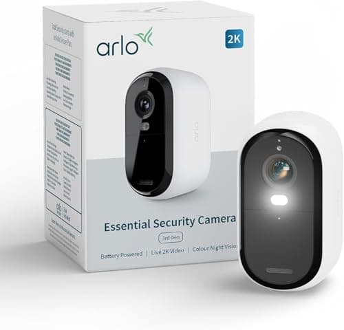 Image of Arlo Essential 3 2K HDR Video Security Camera Outdoor Wireless, Battery Operated Home Camera With Colour Night Vision, Spotlight, 2 Way Audio & WiFi, Secure Free Trial Included, 1 Camera, White