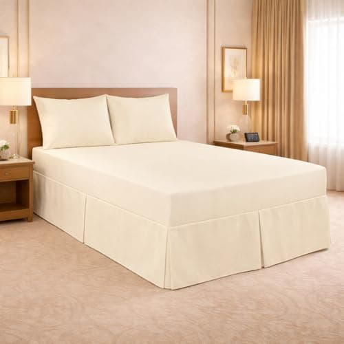 Image of ARLINENS Luxury Plain Dyed Poly Cotton Platform Base Valance Sheet in Following Colours and Sizes (SUPER KING, CREAM)