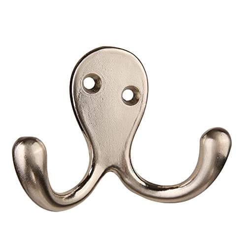 Image of HASWARE 6 PCS Double Prong Robe Hook, Dual Coat Hooks with 12 Pieces Screws Wall Mounted Robe Hooks Hangers Heavy Duty for Hanging Hat Tie Clothes Coats Towel Keys for Bedroom Bathroom(Satin Nickel)