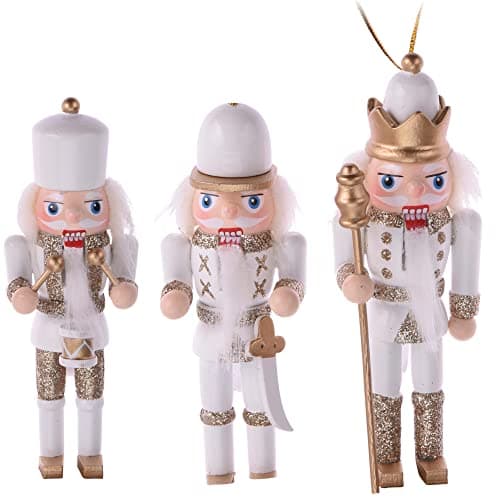 Image of com-four® 3x Pendant Nutcracker, Christmas tree pendant in the shape of a traditional nutcracker, several designs, height 12 cm (gold/white)