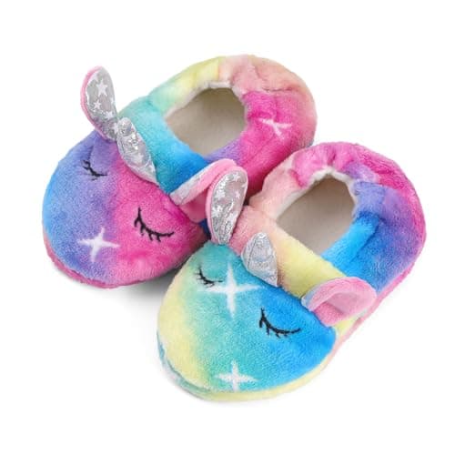 Image of MASOCIO Girls Slippers Kids Winter Fluffy Slippers Toddler Children Girl Cute Funny Plush House Shoes Infant Size 9.5 10 UK Child Animals Colourful 3