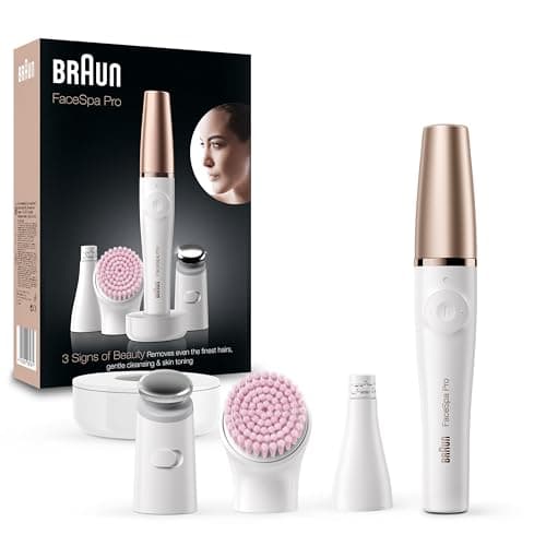 Image of Braun FaceSpa Facial Epilator for Women, SE912, White/Bronze - Facial Hair Removal, Cleansing Brush Head, Toning Head, Charger Stand, Wet & Dry Use