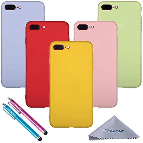 Image of wisdompro Case for iPhone 8 Plus, iPhone 7 Plus, 5 Pack Bundle of Colourful Soft TPU Gel Case, Slim Protective Cover for Apple iPhone 8 Plus/7 Plus (Green, Light Blue, Pink, Yellow, Red)