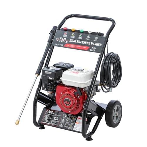 Image of AIM Tools Petrol Pressure Washer, 6.5 HP 4 Stroke Petrol Engine, 150 Bar / 2200 PSI, Portable Power Jet Car Patio Driveway Garden Deck Fence Cleaner with Lance Accessories