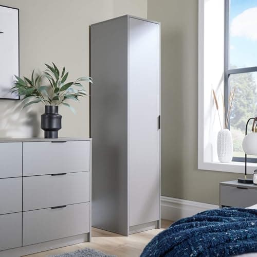Image of Home Source Phoenix Wardrobe with 1 Door | 180cm Tall Grey| Hanging Rail & Storage Shelf | Contemporary Bedroom Furniture | 40D x 48W x 180H cm