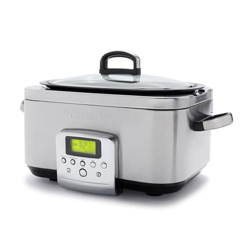 Image of GreenPan Elite 8-in-1 Programmable 6L Electric Slow Cooker, Dishwasher Safe Lid & Removable Crock,PFAS-Free Healthy Ceramic Non-Stick Multi-Cooker,Sear, Sauté/Brown,Steam Basket,Roast,Stainless Steel