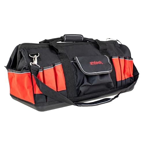 Image of Amtech - Tool Bag, Heavy Duty Large Tool Storage with Reinforced Hard Base, for Home DIYers, Electricians, Technicians, Plumbers, and More, Non-Slip Grip, Adjustable Strap (600mm)