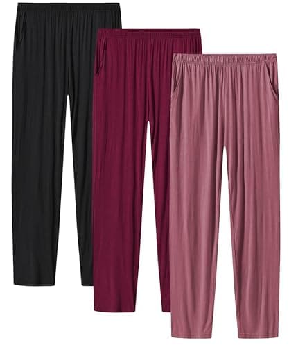 Image of MoFiz Women's Pyjamas Trousers Bottoms Ladies Soft Comfy Casual Yoga Pajama Lounge Pants (Black,Reddish grey,Red) Size L