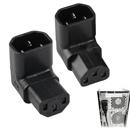Image of Right Angle Kettle Lead C13 to C14 2pcs, 90 Degree IEC Cable, IEC Plug C14 to C13 Socket, 250V 10A, Right Angle IEC Cable for PDU Computer HDTV Desktop PC Server Monitor