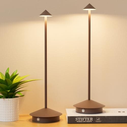 Image of Aoceley 2-Pack 6000mAh Rechargeable Led Table Lamp Cordless,3000K-6000K Stepless Dimming Touch Lamps with Memory Function,IP54 Waterproof Aluminum Table Light for Outdoor/Bars/Restaurant/Patio(Rust)