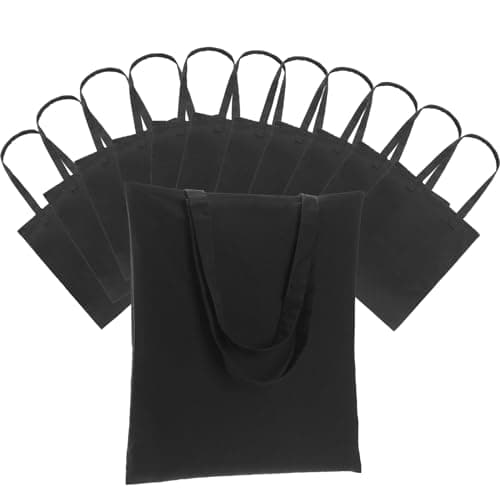 Image of Carbrea 12 Pack Canvas Tote Bag - Lightweight Tote Bags Bulk Blank Shopping Reusable Grocery Bags for DIY Gift Sublimation Activity - Black