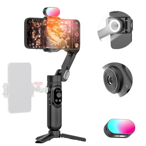 Image of AOCHUAN Handheld 3-axis Gimbal Stabilizer for iPhone&Android Smartphone Gimbal Anti-Shake w/ 1/4 Thread,RGB Magnetic Light,AI Tracking Phone Gimbal for Vlogging for TikTok,YouTube-Smart X Kit Black