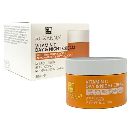 Image of Roxanna Vitamin C Face Cream 50ml with Hyaluronic Acid, Niacinamide & Salicylic Acid Natural Vitamin E & Jojoba Anti Aging & Wrinkle Day & Night Moisturiser, Brighten Hydrate and Plump Skin