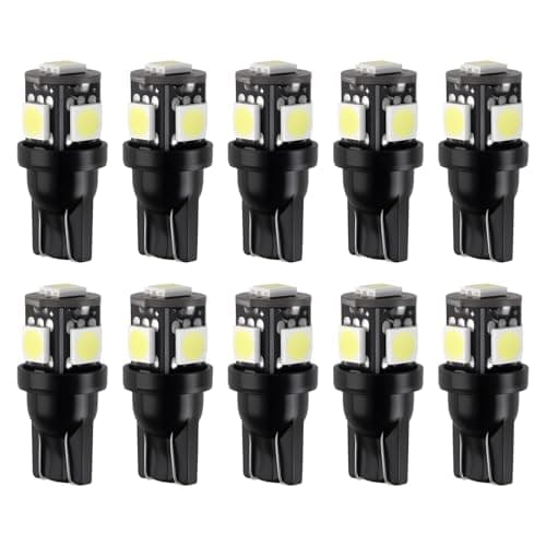 Image of Elixvane 10pcs T10 LED Bulbs W5W 501 194 168 Car Interior Light, 3000K Warm White 5SMD 5050 Chipsets, Error Free Replacement for Dome Map License Plate Dashboard Side Marker Courtesy Lights, 12V