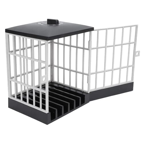 Image of lyrlody Cell Phone Jail Lock Box, Plastic Mobile Phone Lock Box with Timer and 2 Keys, 15x19x13cm Cage Stand Holder for Classroom Home Office Study Desk (Black Gray)